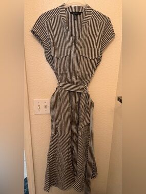 White House Black Market Black & White Striped Dress with Belt
